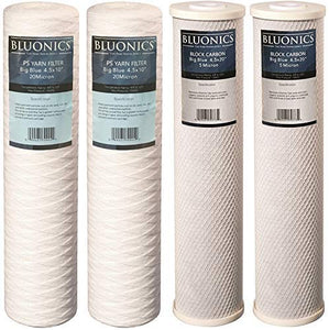 String-wound Yarn Sediment & Carbon Block Replacement Water Filters 4pcs (5 Micron) Big Blue Size 4.5" x 20" Whole House Cartridges for Rust, Iron, Sand, Dirt, Sediment, Chlorine and Odors dupont ispring apec filtro de agua culligan systems aquasana water purifier whole house water filter whole house water filter system aquasana filter replacement cartridge well water Plomero plumber contractor purificador de agua toda la casa agua de poso Water filtrations system with UV sterilizer Plumber Plomero 